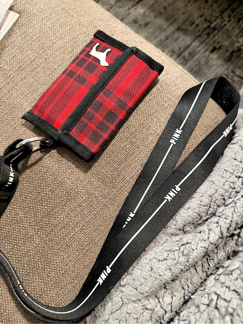 PINK Plaid Wristlet Wallet in Red & Black Like New
